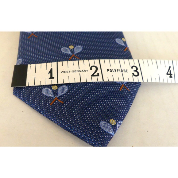 Tennis Racket Necktie Men's Sport Theme Tie Haggar Blue Polyester Vintage Great - Picture 2 of 5